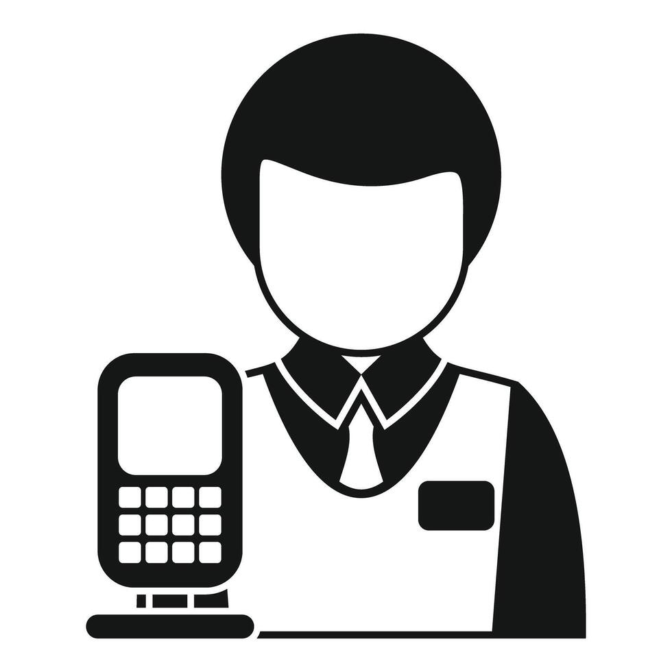 Cashier holding mobile pos terminal icon vector