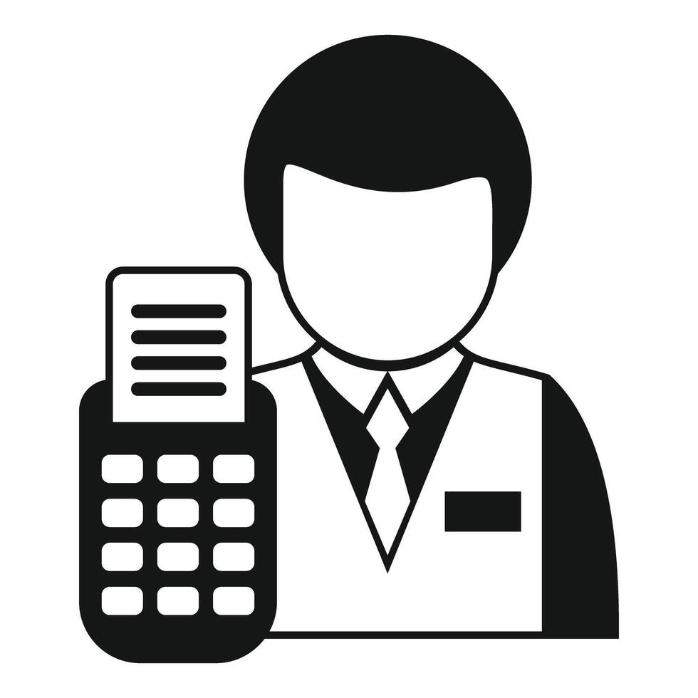 Cashier holding pos terminal with printed receipt vector