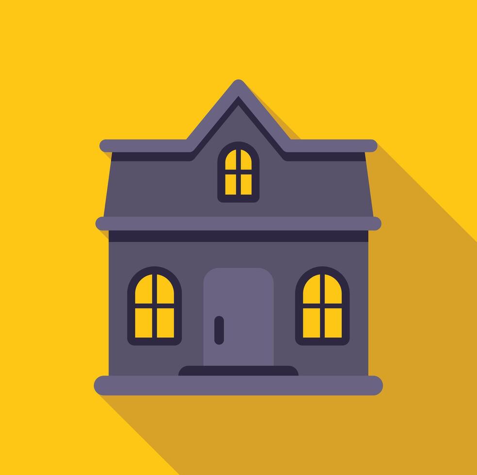 Two story haunted house casting long shadow on yellow background vector