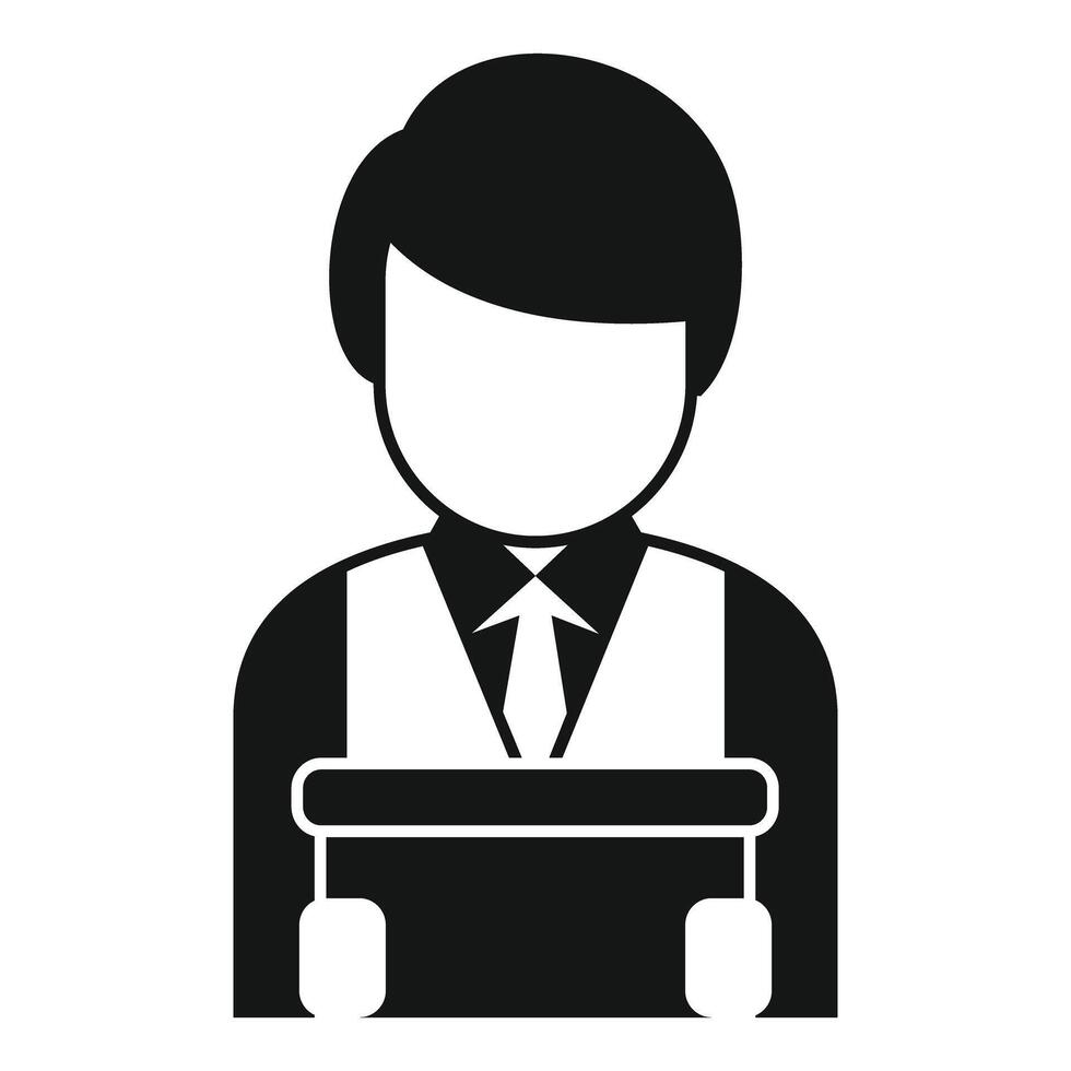 Politician speaking to audience behind podium icon vector