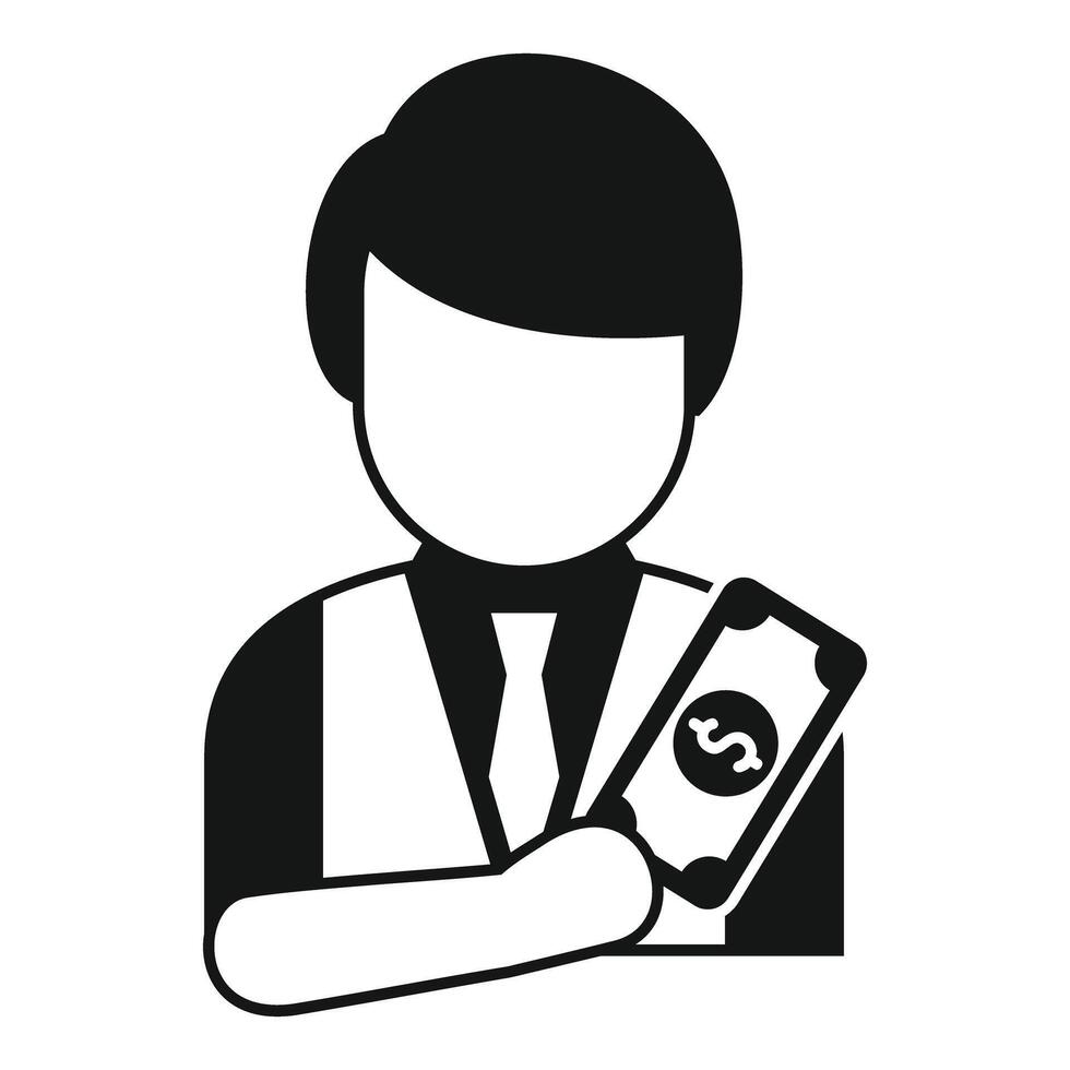Businessman holding banknote icon, salary man getting paid vector