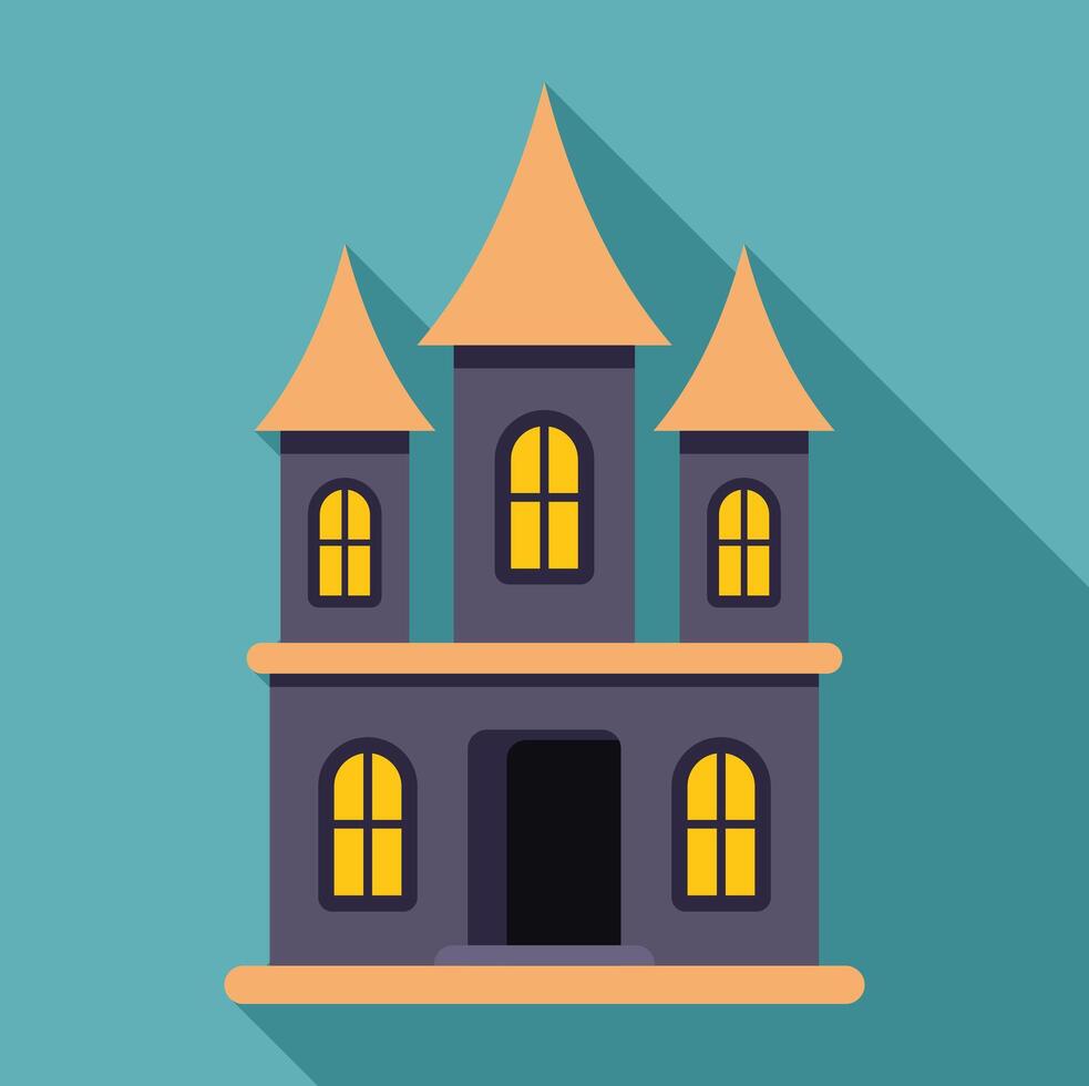 Spooky castle is casting a long shadow on a turquoise background vector