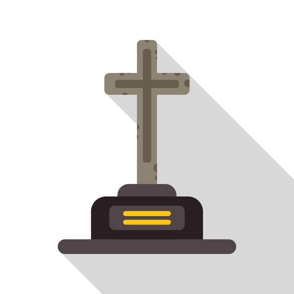 Old stone grave with cross casting long shadow vector