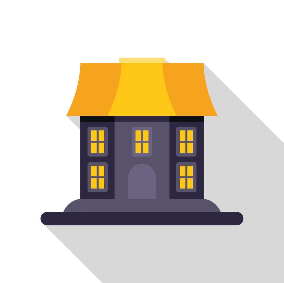 Mysterious house with lights on casting long shadow vector