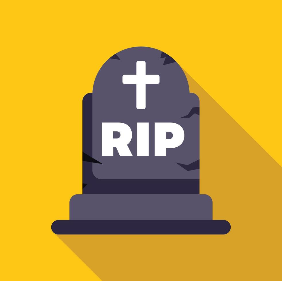 Gravestone with cross casting long shadow on yellow background vector
