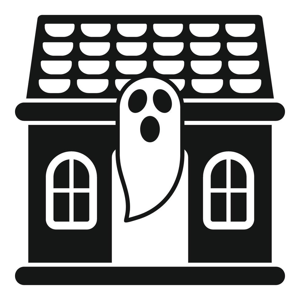 Ghost hovering over haunted house halloween icon vector