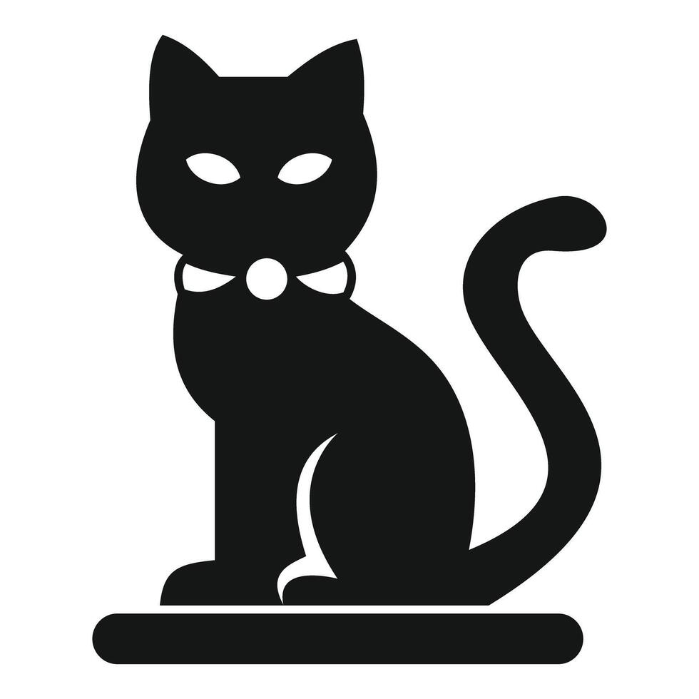 Black cat wearing collar sitting posing gracefully vector