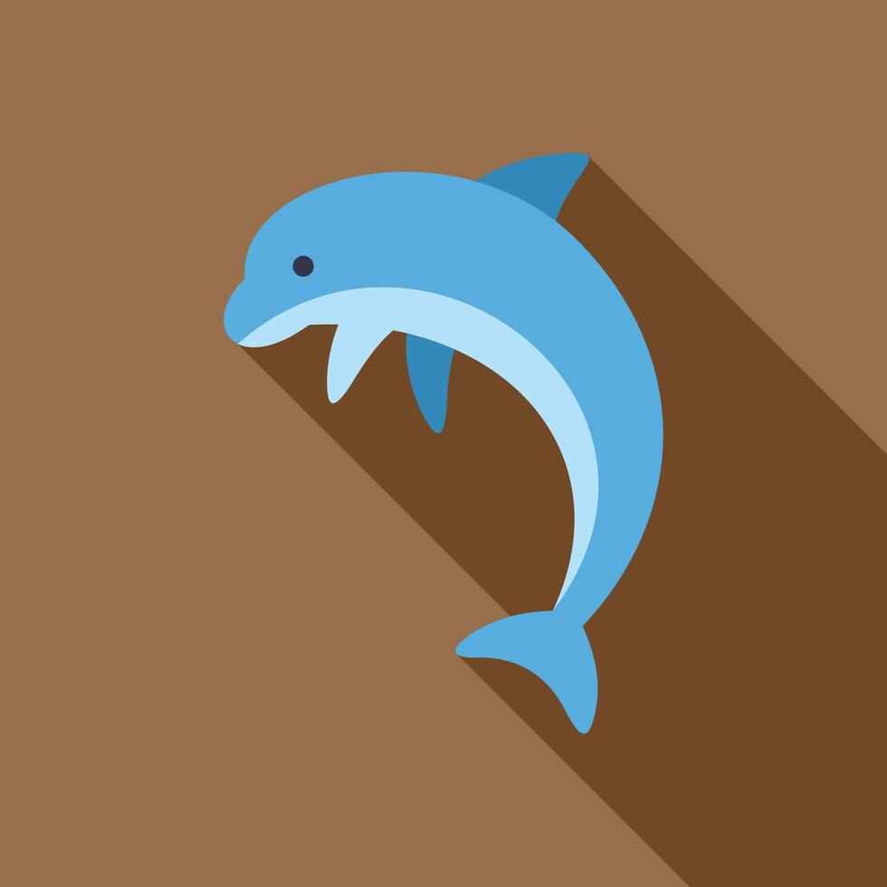Blue dolphin jumping in flat design with long shadow vector