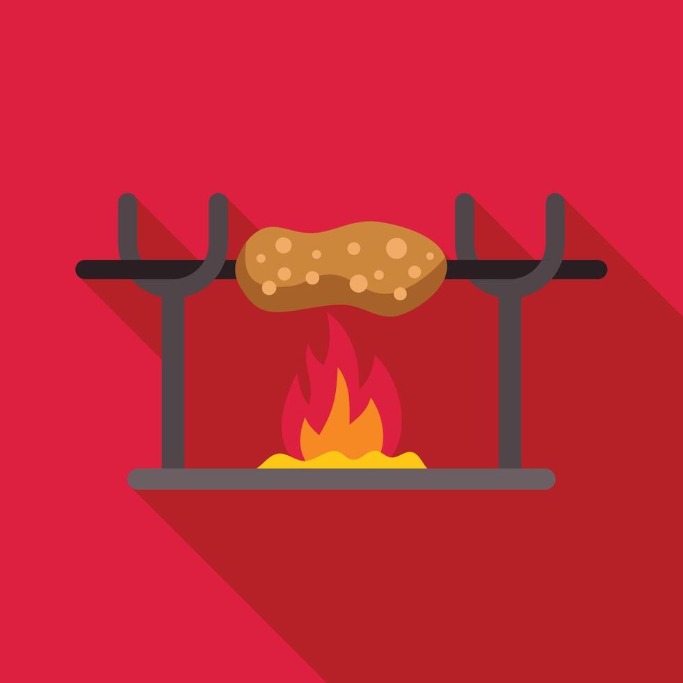 Roasting potato over campfire on red background vector