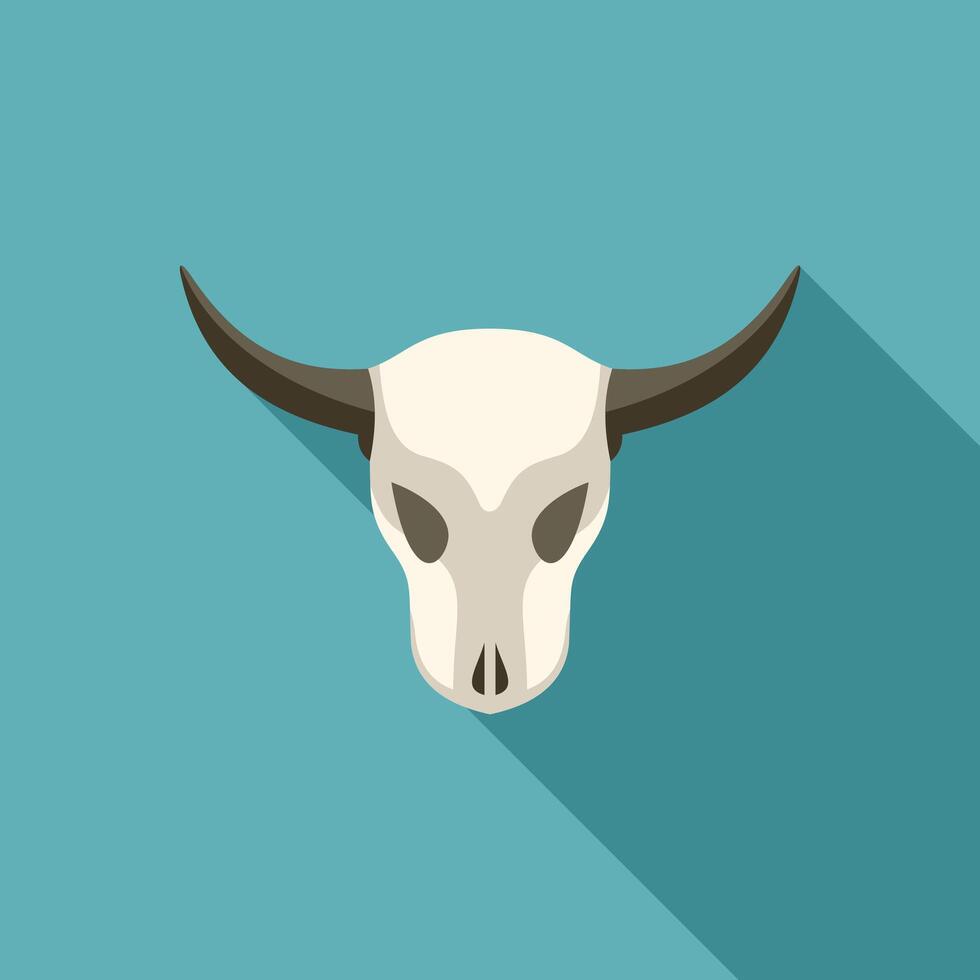 Bull skull with long horns casting a shadow on blue background vector
