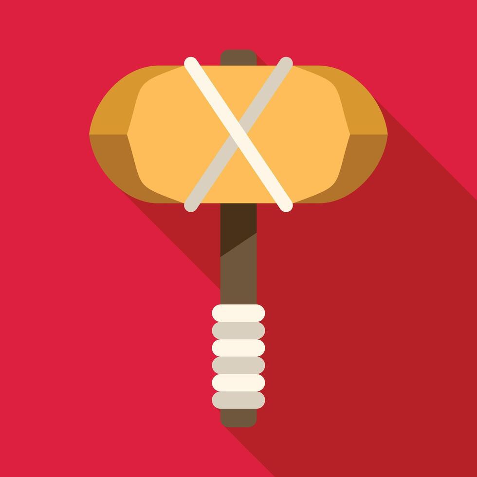 Stone age hammer tied with rope on red background vector