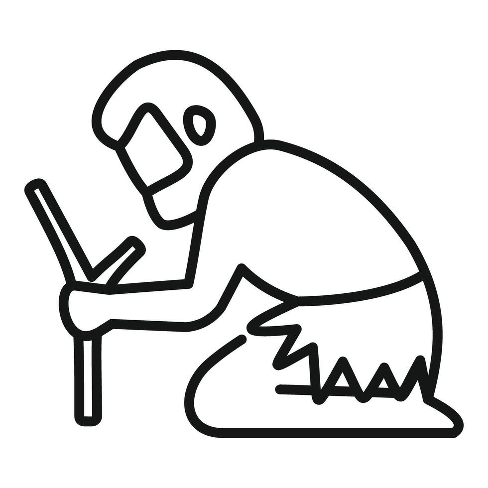 Caveman is digging the ground with a stick vector