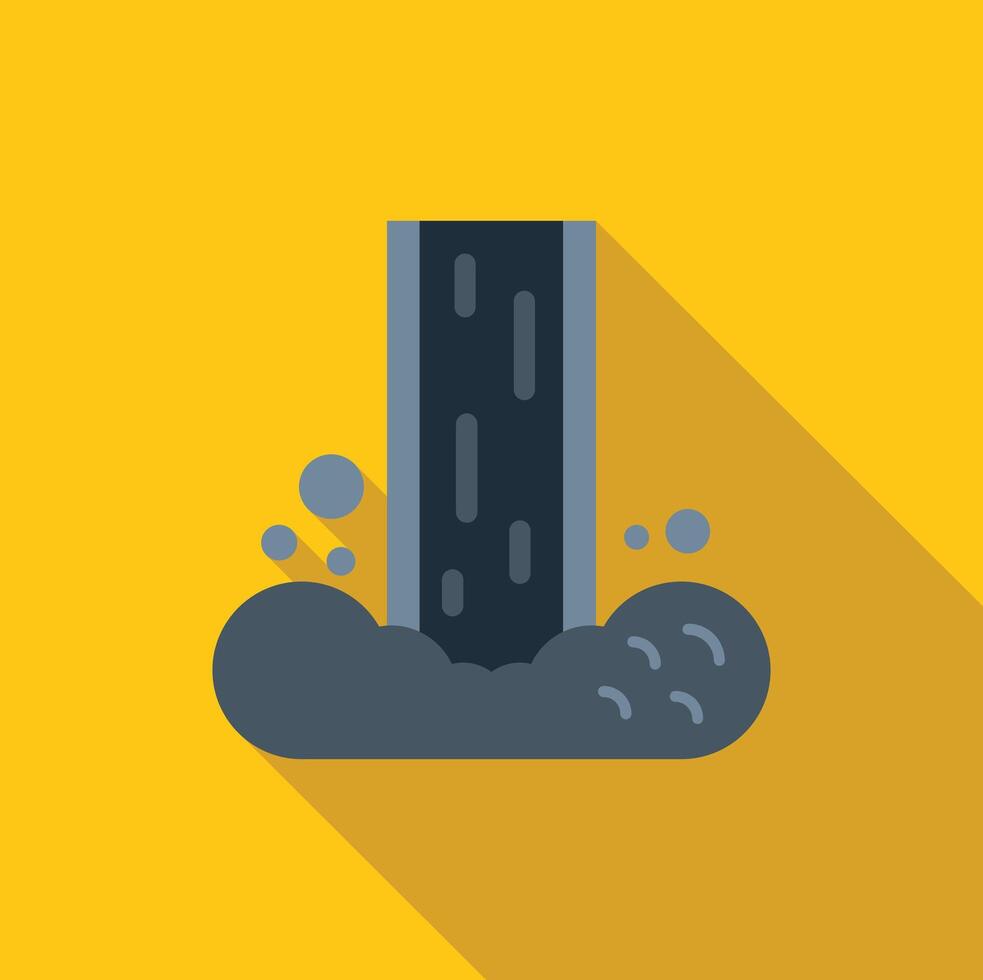 Waterfall cascading into pool of water with long shadow on yellow background vector