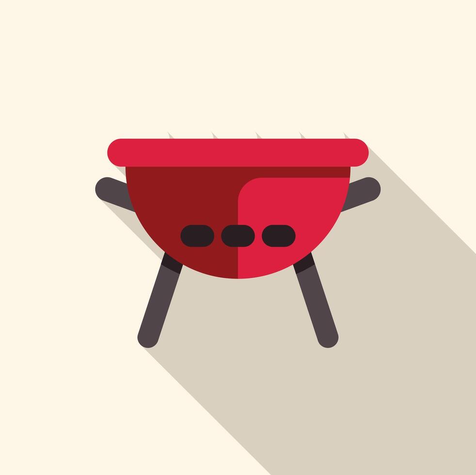Red barbecue grill casting long shadow icon vector