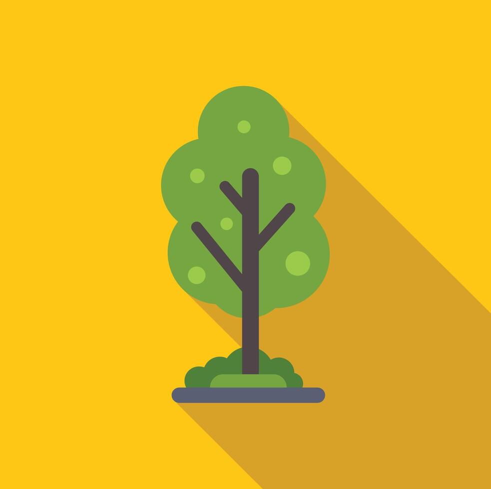 Green tree casting long shadow on yellow background vector