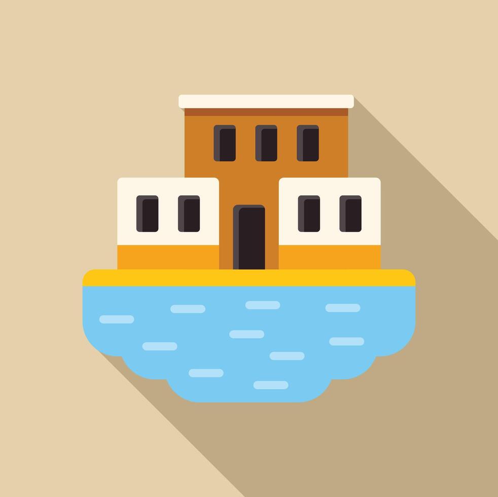 Floating house on water with long shadow design vector