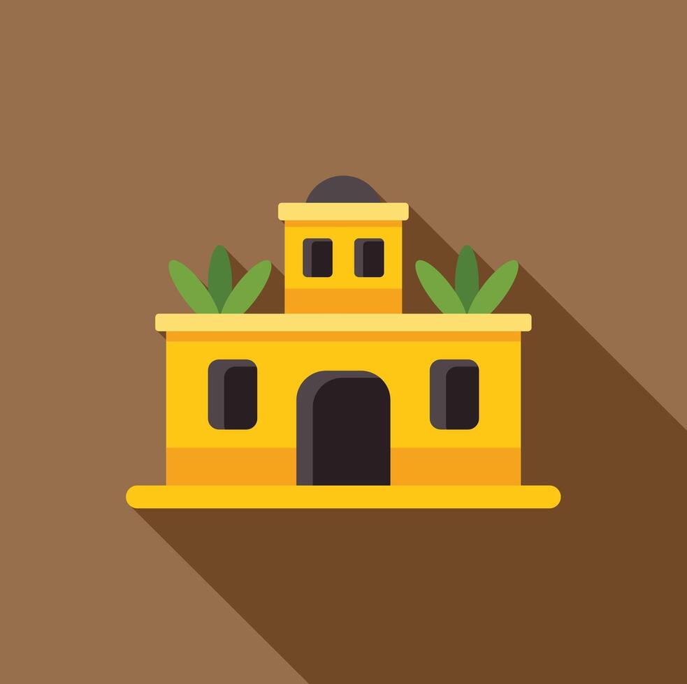 Yellow building with plants showing long shadow flat design illustration vector