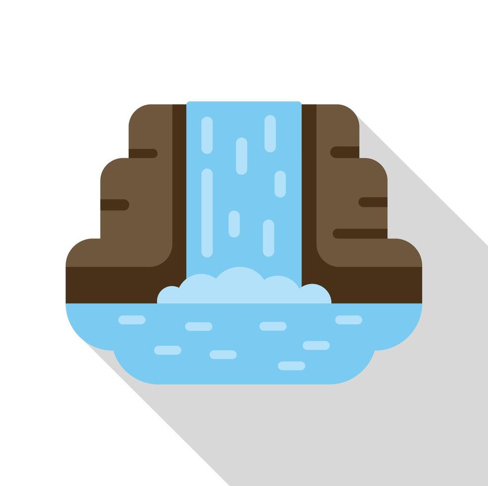 Waterfall cascading from mountain into river flat design icon with long shadow vector