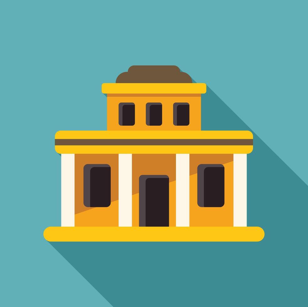 Yellow building facade with columns and windows casting long shadow vector