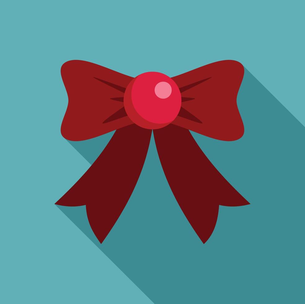 Red bow with dotted center on turquoise background with long shadow vector