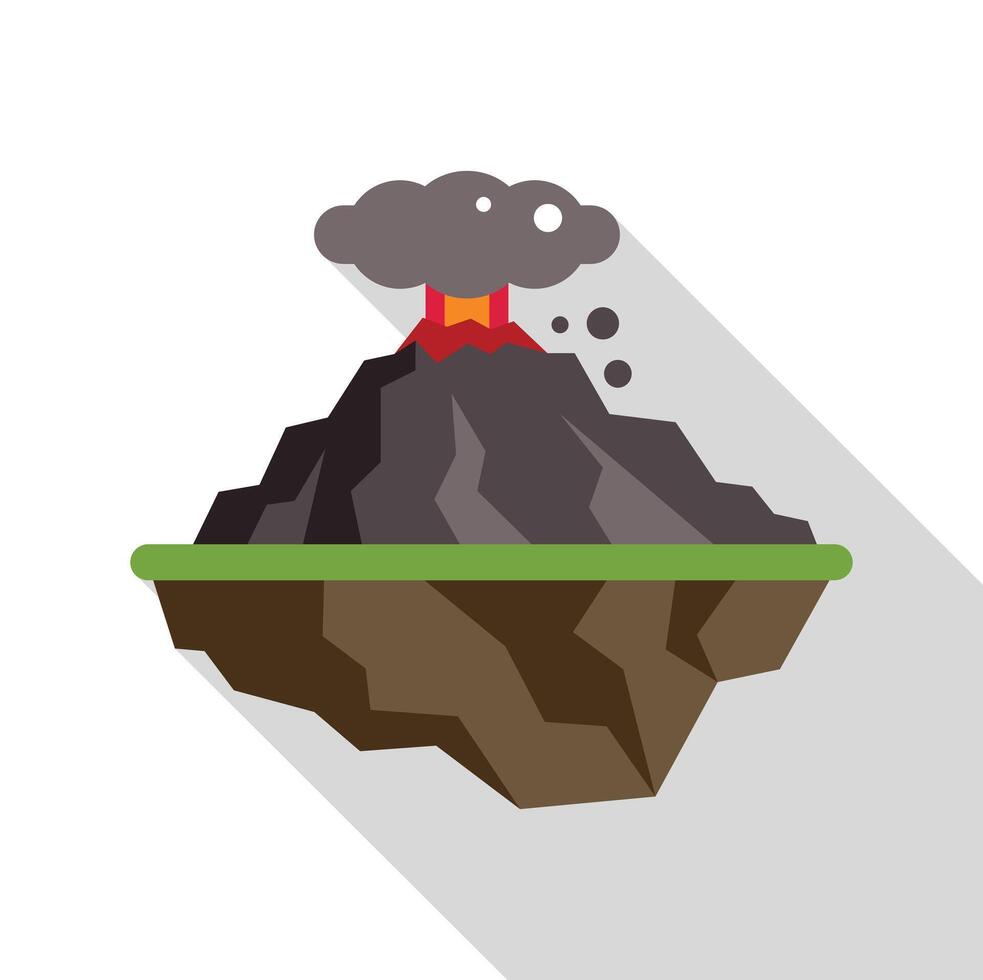 Volcano erupting with lava and smoke in flat design vector