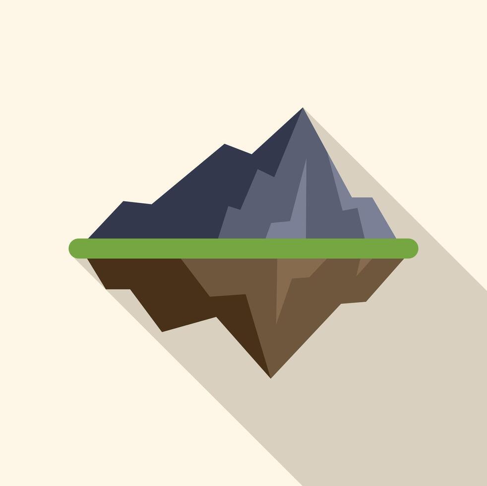 Mountain floating island with grass on top flat design icon vector
