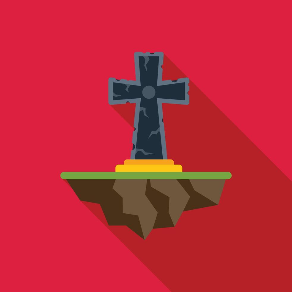 Old cracked stone cross standing on a patch of ground vector