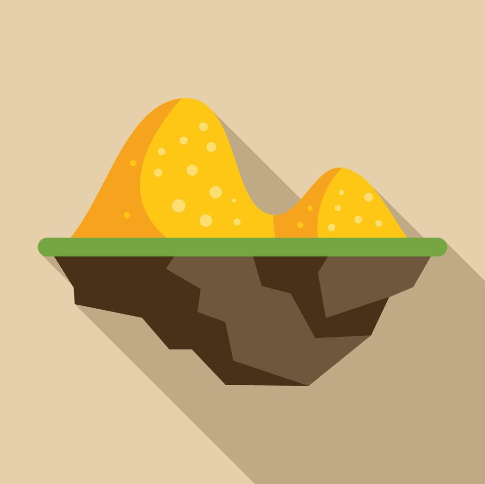 Piece of land with grass and sand floating in the air with a long shadow vector