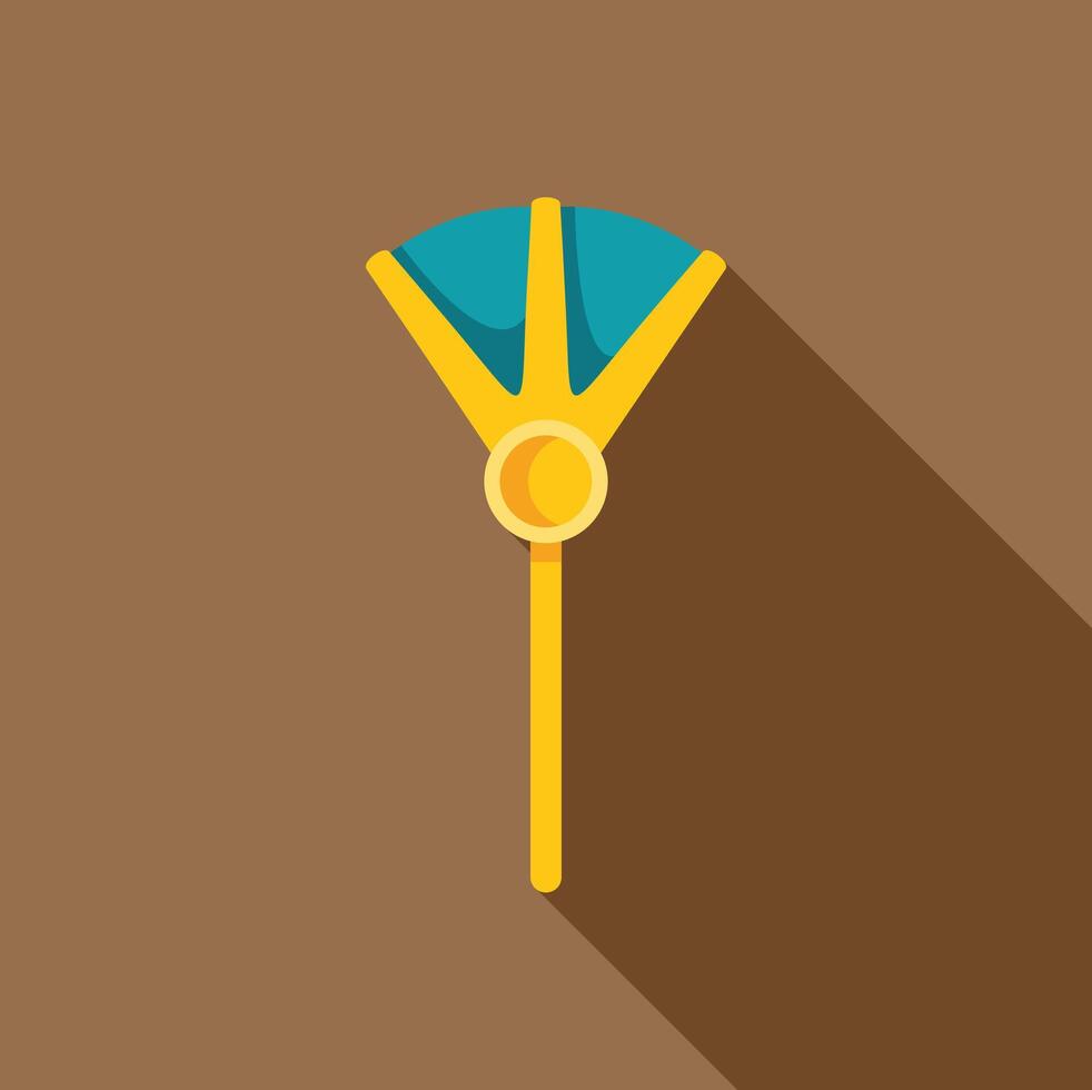 Golden egyptian fan with feathers on long shadow background vector