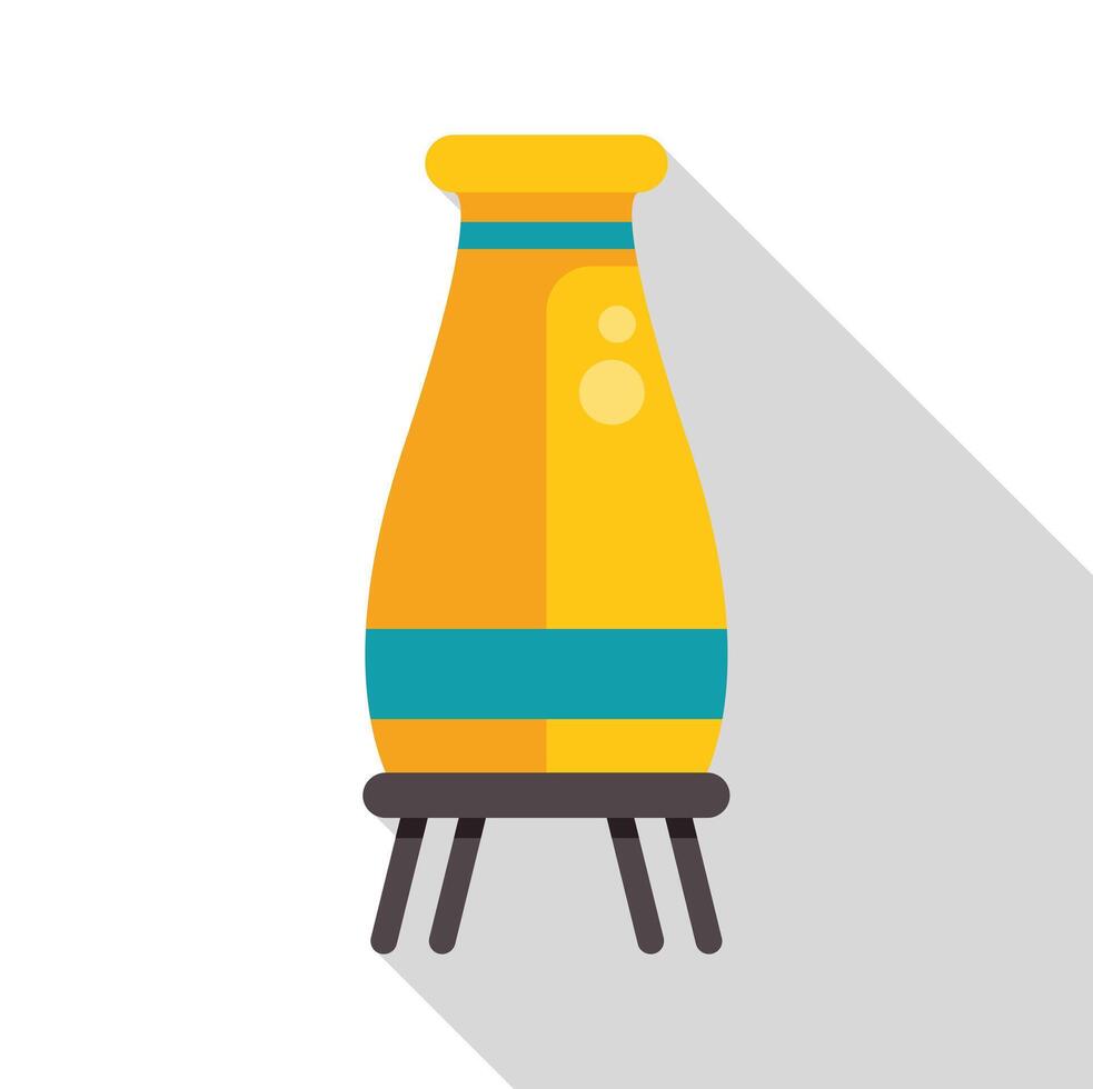 Yellow ceramic vase standing on a wooden tripod with long shadow vector