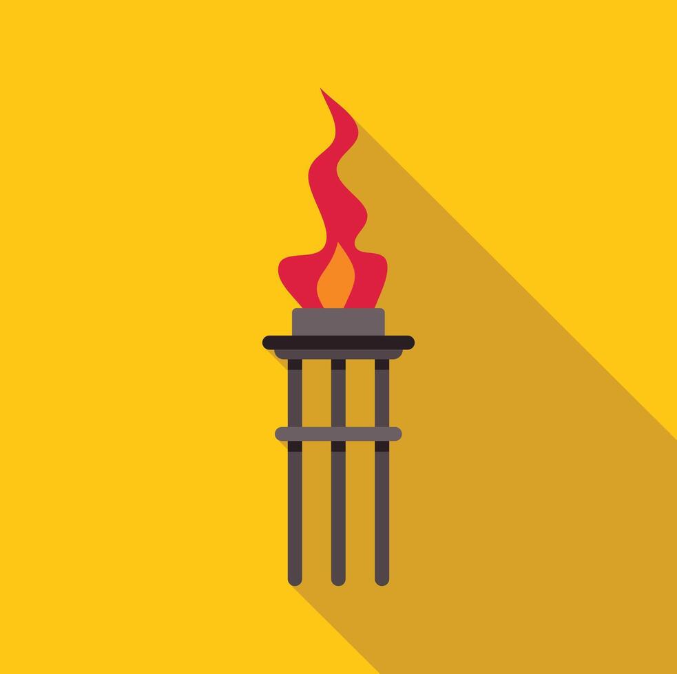 Ancient torch burning with bright flame on yellow background vector