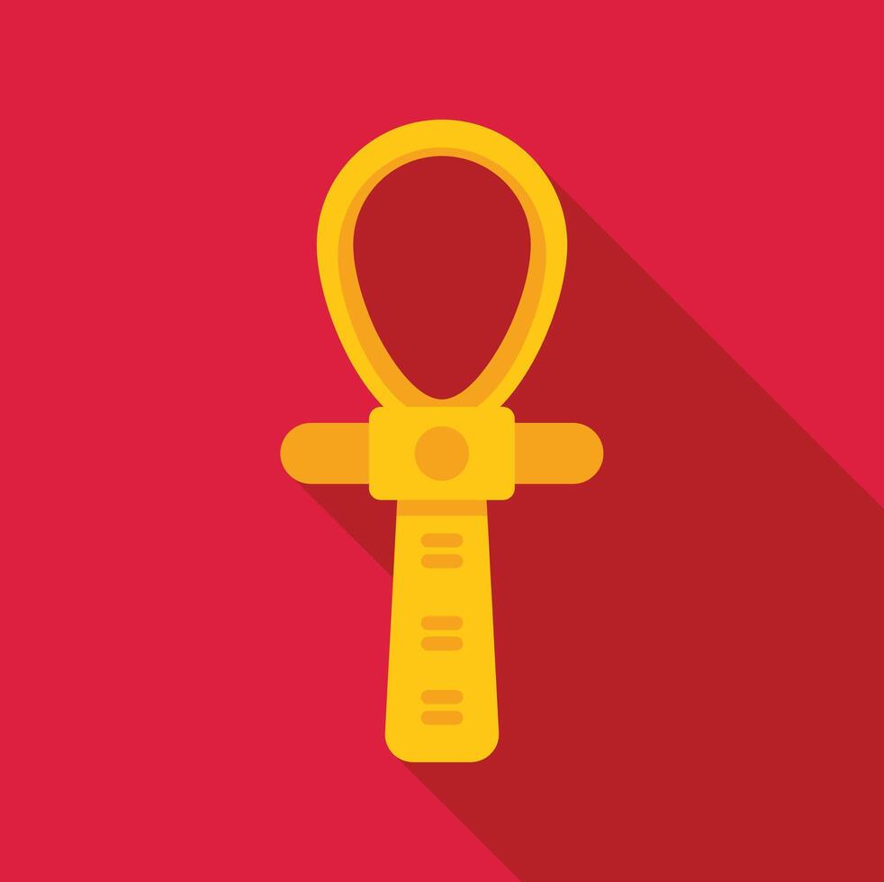 Golden ankh symbol casting long shadow on red background vector