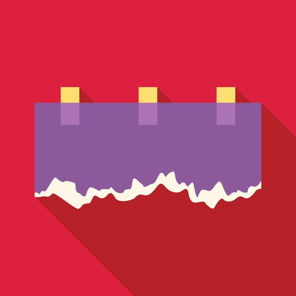 Purple paper note with torn bottom holding by tape on red background vector