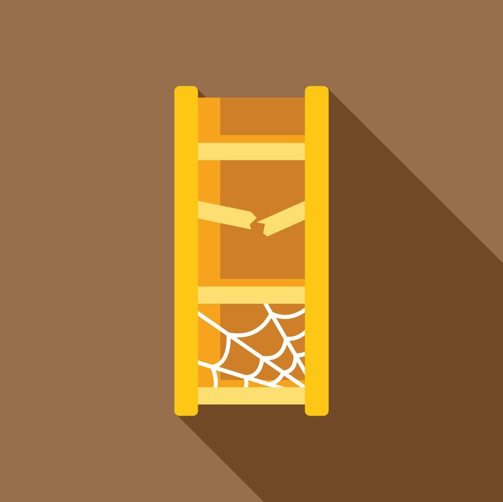 Old broken wooden bookcase covered with cobwebs standing against the wall icon vector
