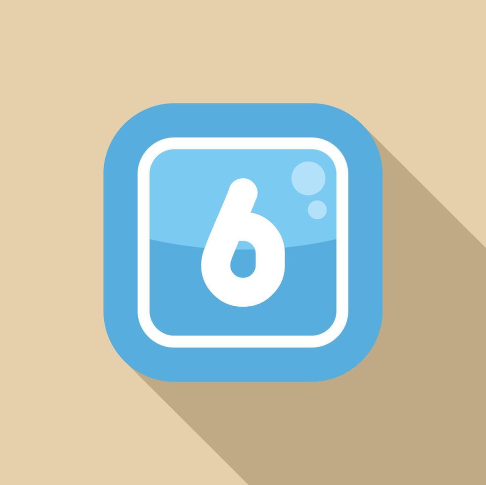 Blue rounded square icon showing number six vector