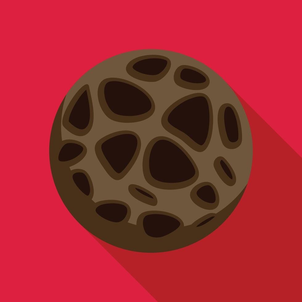 Brown planet with craters on red background vector