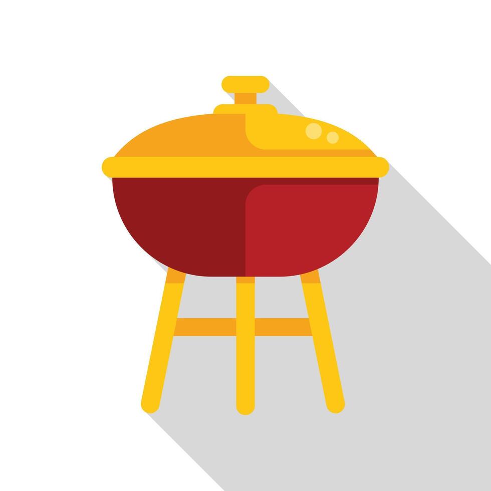 Kettle barbecue grill standing on three legs with closed lid flat color icon vector