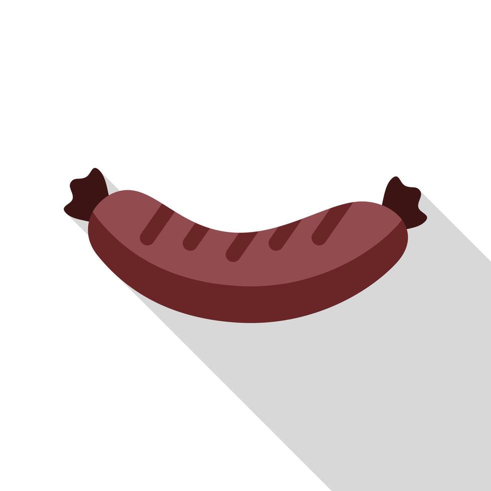 Grilled sausage with grill marks on white background with long shadow vector