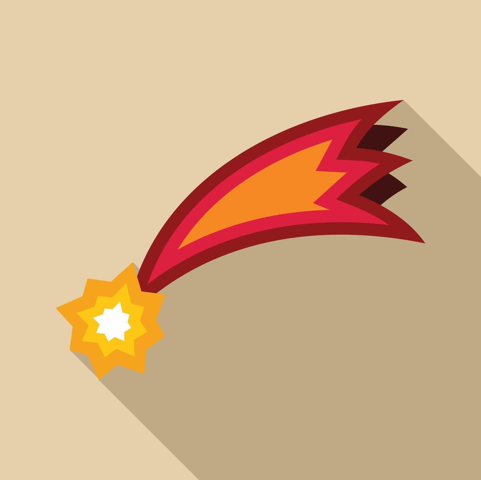 Red comet falling with a long orange tail in a flat design vector
