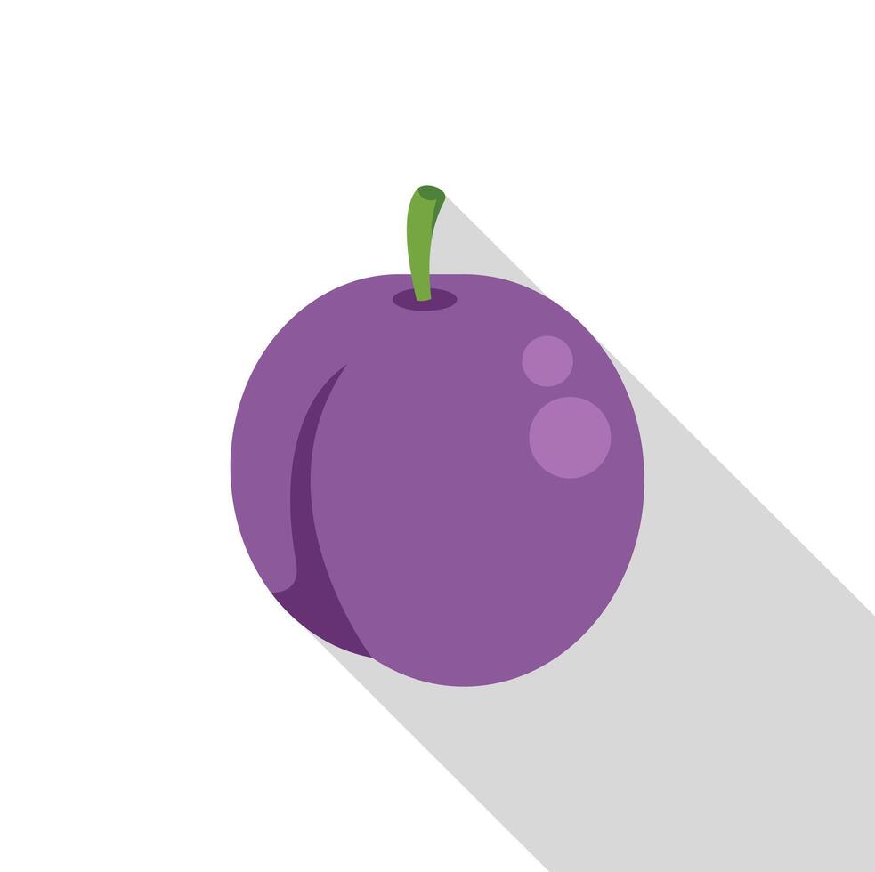 Single purple plum casting long shadow vector
