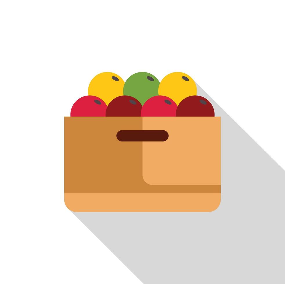 Cardboard box full of ripe apples with long shadow vector