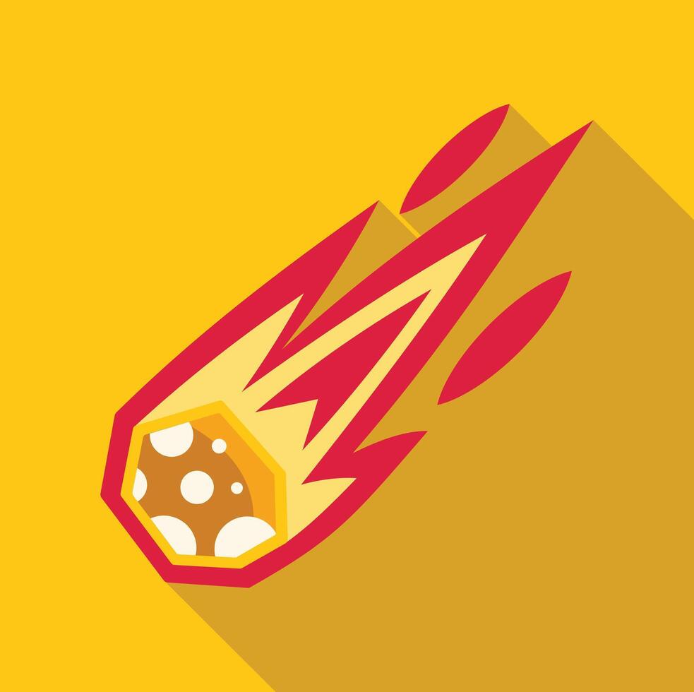 Burning meteorite leaving fiery trail on yellow background vector