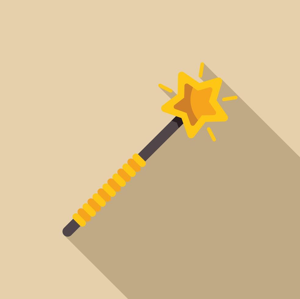 Magic wand casting a spell with glowing star and long shadow vector