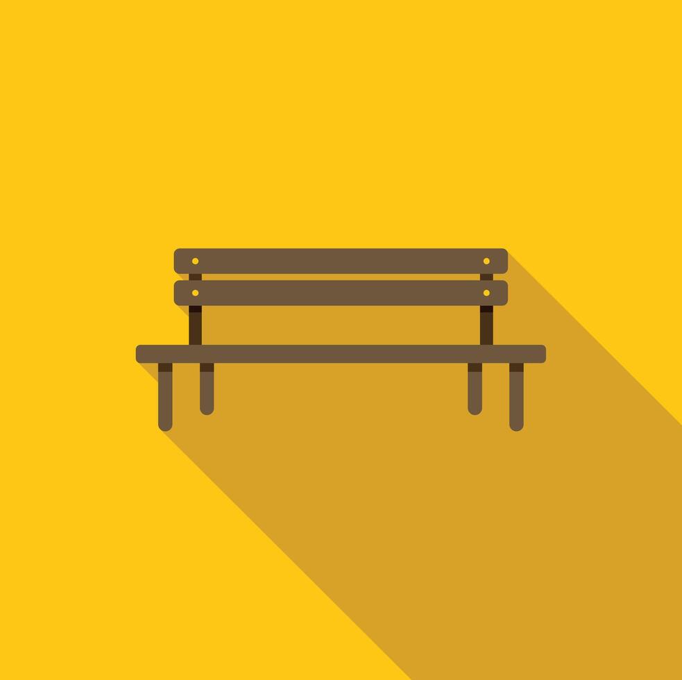 Wooden bench casting long shadow on yellow background vector