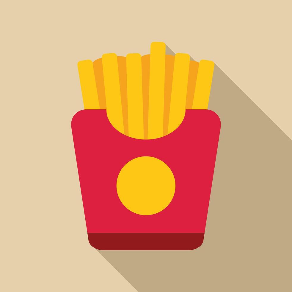 French fries in red paper box with long shadow vector