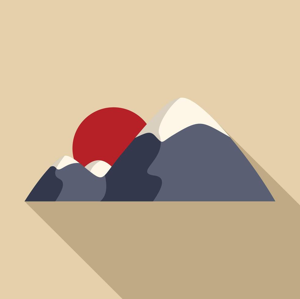 Minimalist landscape with mountains and sun shining in flat design vector