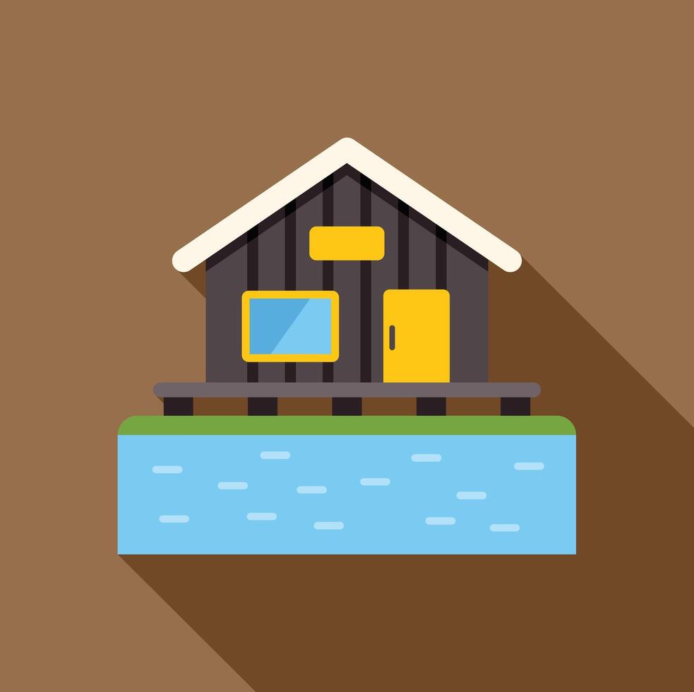 Wooden bungalow standing on water with long shadow vector
