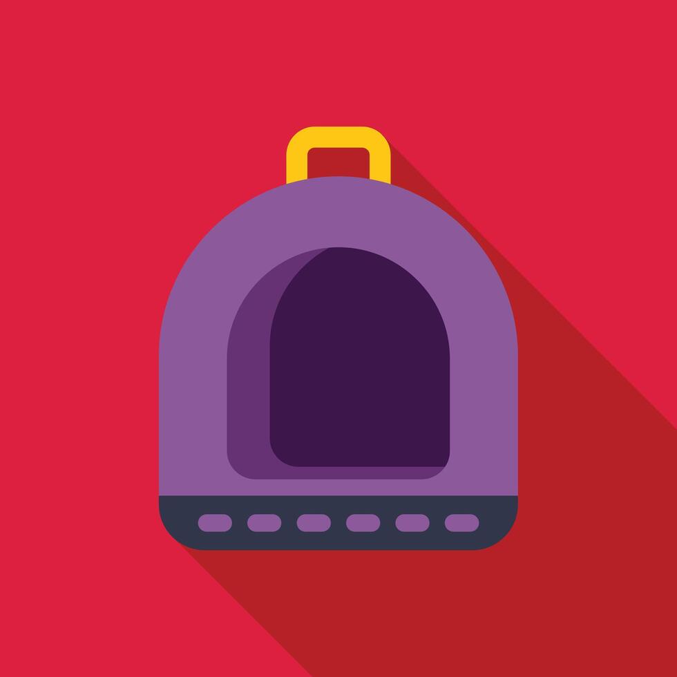 Purple pet carrier bag icon with long shadow vector