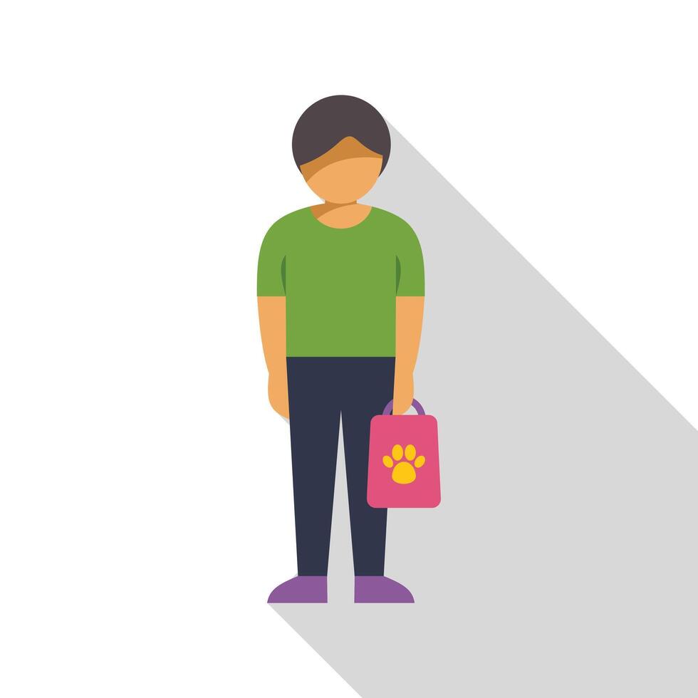 Man holding shopping bag with paw print for animal food purchase vector