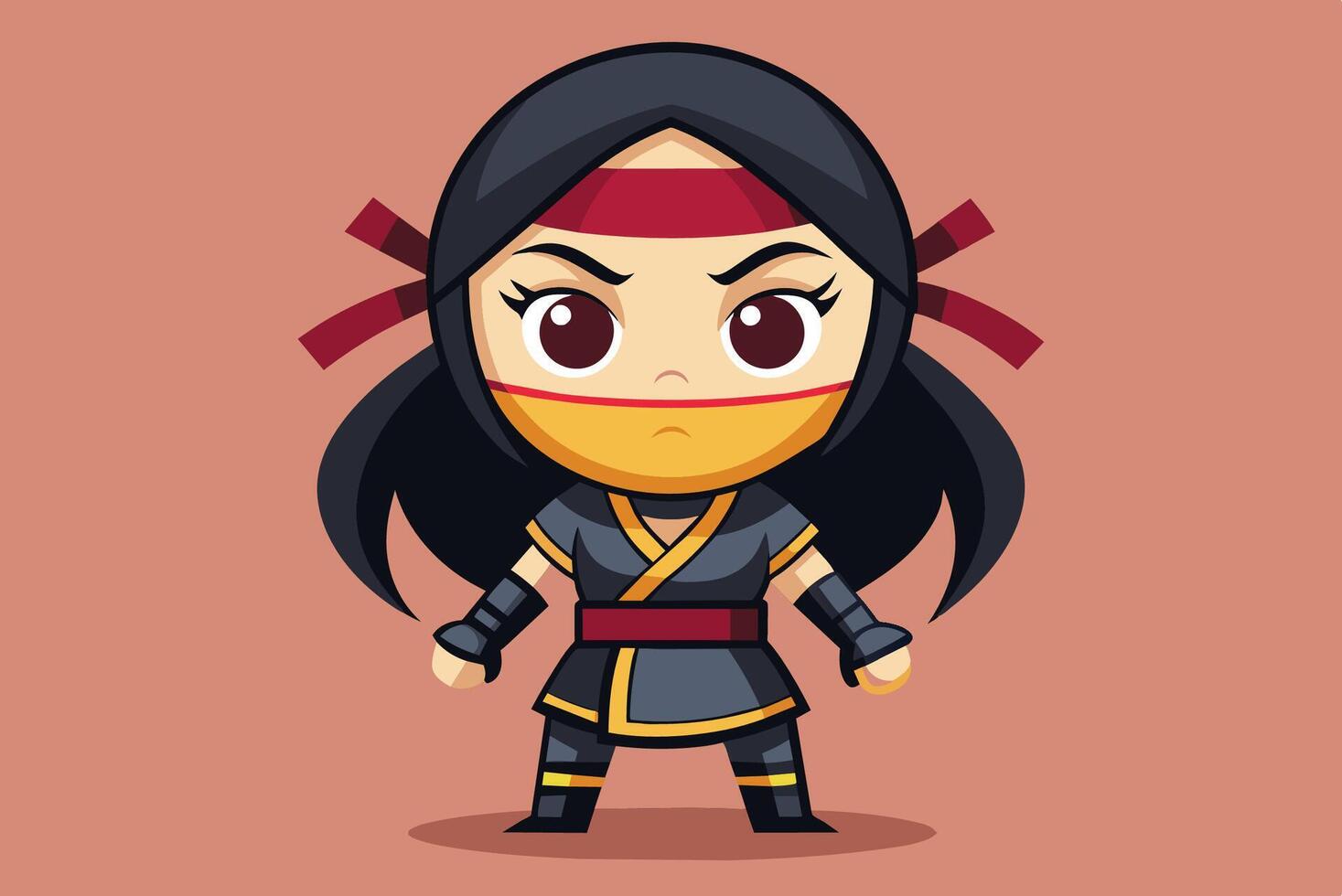 A determined character in a ninja outfit poses confidently against a simple background, showcasing skill and readiness for action vector